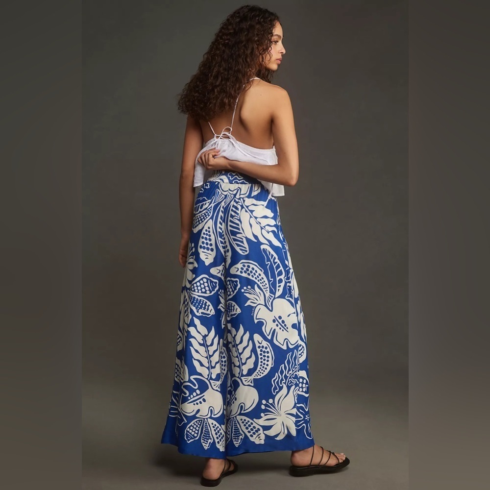NWT Farm Rio x Anthropologie Tropical Satin Wide-Leg Pants - Picture 3 of 4